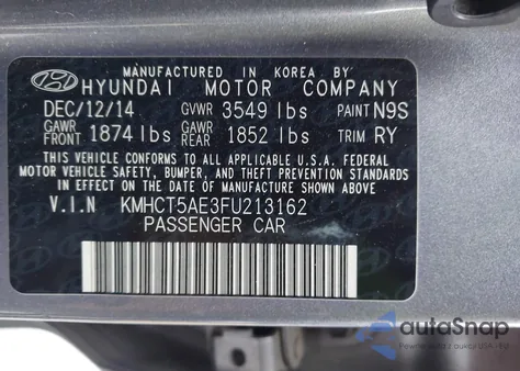 2015 Hyundai Accent Gs из США, поврежденный, VIN KMHCT5AE3FU213162